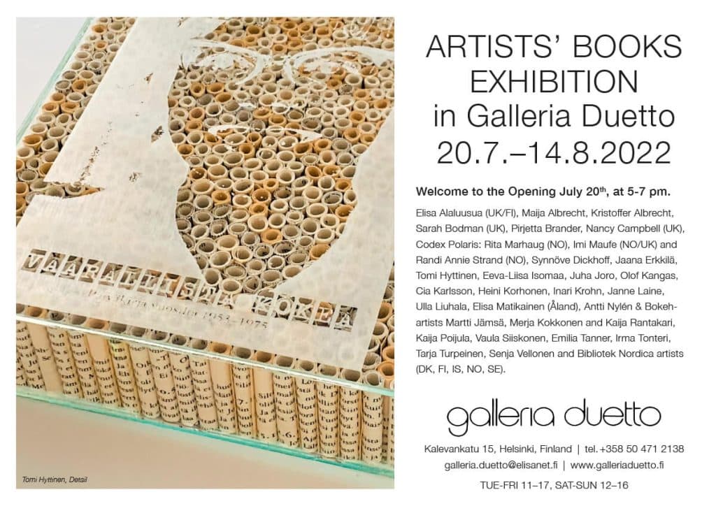 Artists' Books Exhibiton, Galleria Duetto 20.7.–14.8.2022